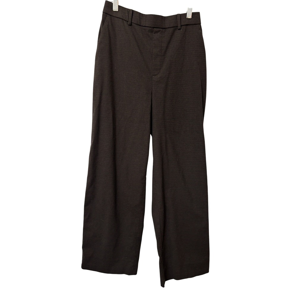 Uniqlo Women Brown Houndstooth Wide Leg Pants Elastic Back High Rise S 429204